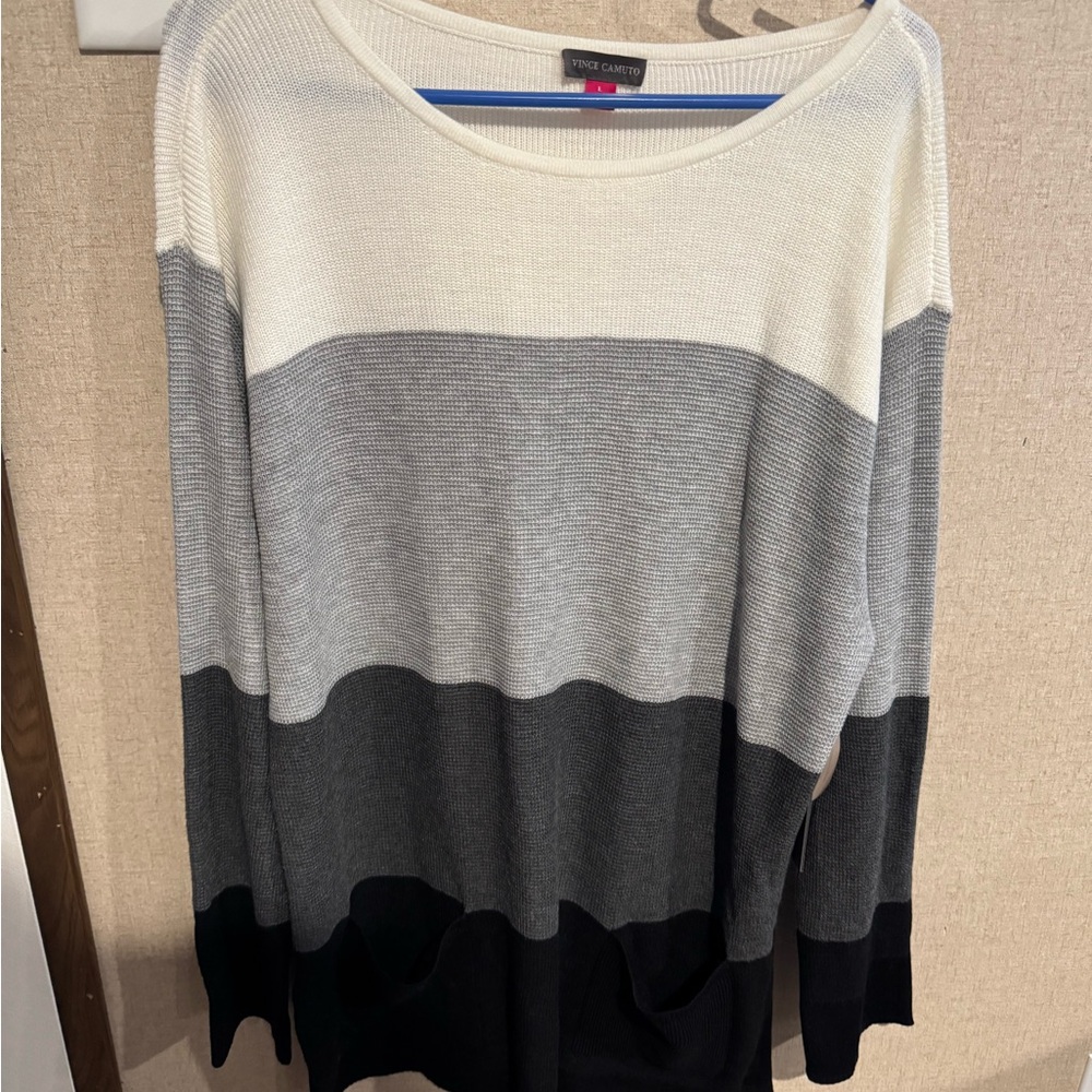 Vince Camuto Women's Striped Sweater - Cream, Gray, and Black